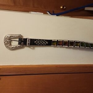 Cowgirl West Black Leather BLING Belt